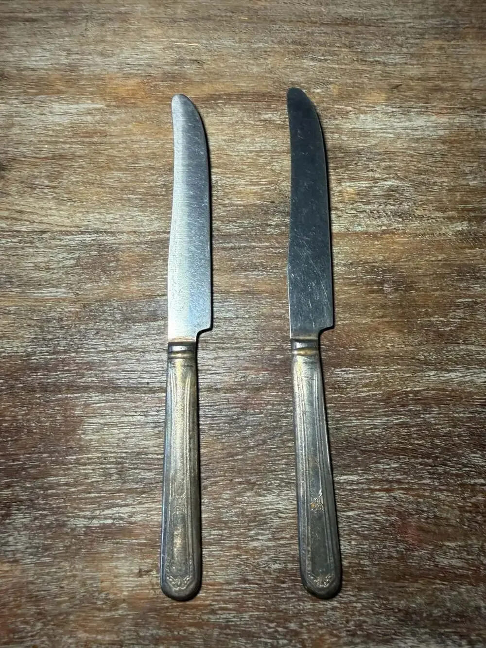 Vintage Silverplate Handle Dinner Knives with Stainless Steel Blades
